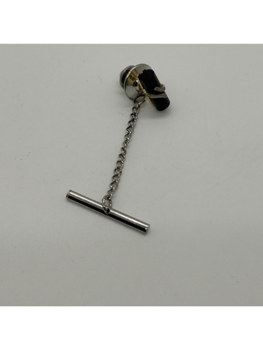 Vintage Anson Black Acrylic Abstract Wrap Mens Tie Tack Chain Original Box READ - Picture 6 of 8